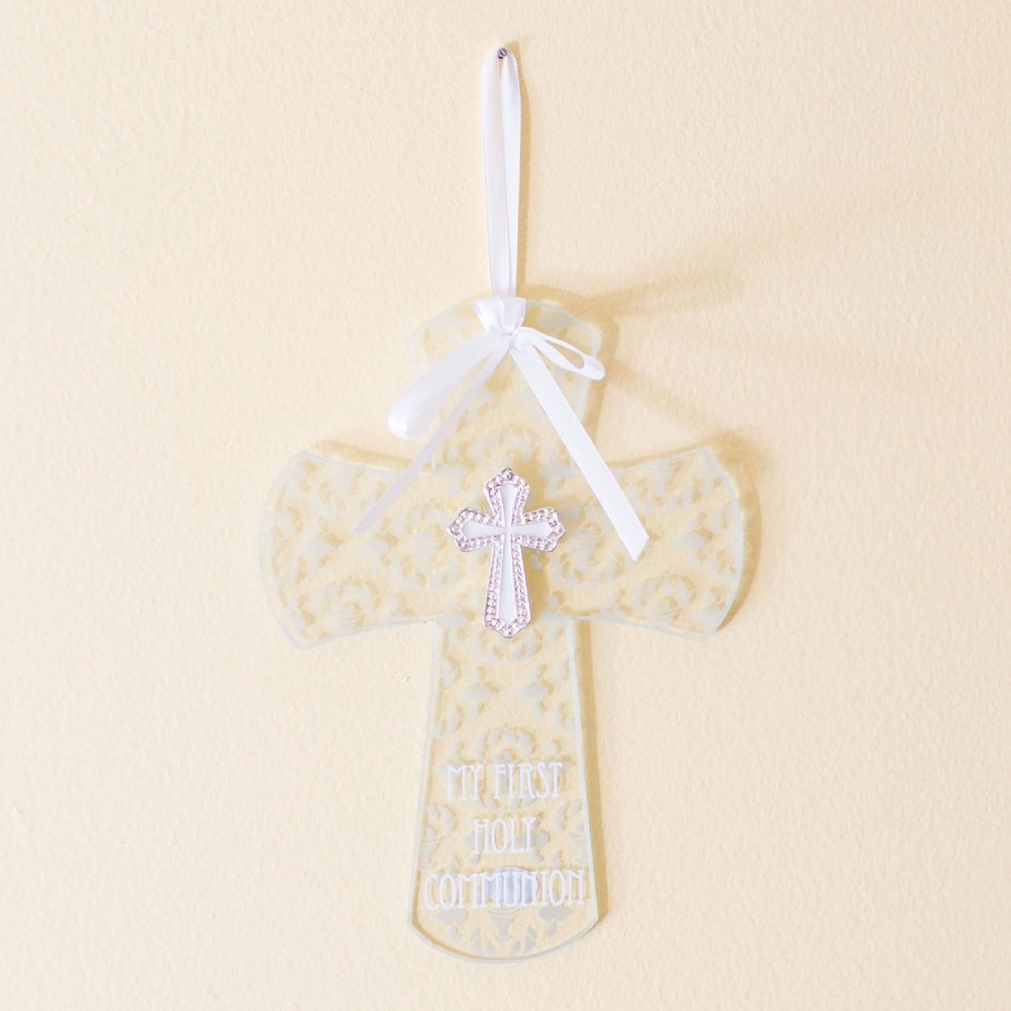 First Holy Communion 7.25" Glass Wall Cross