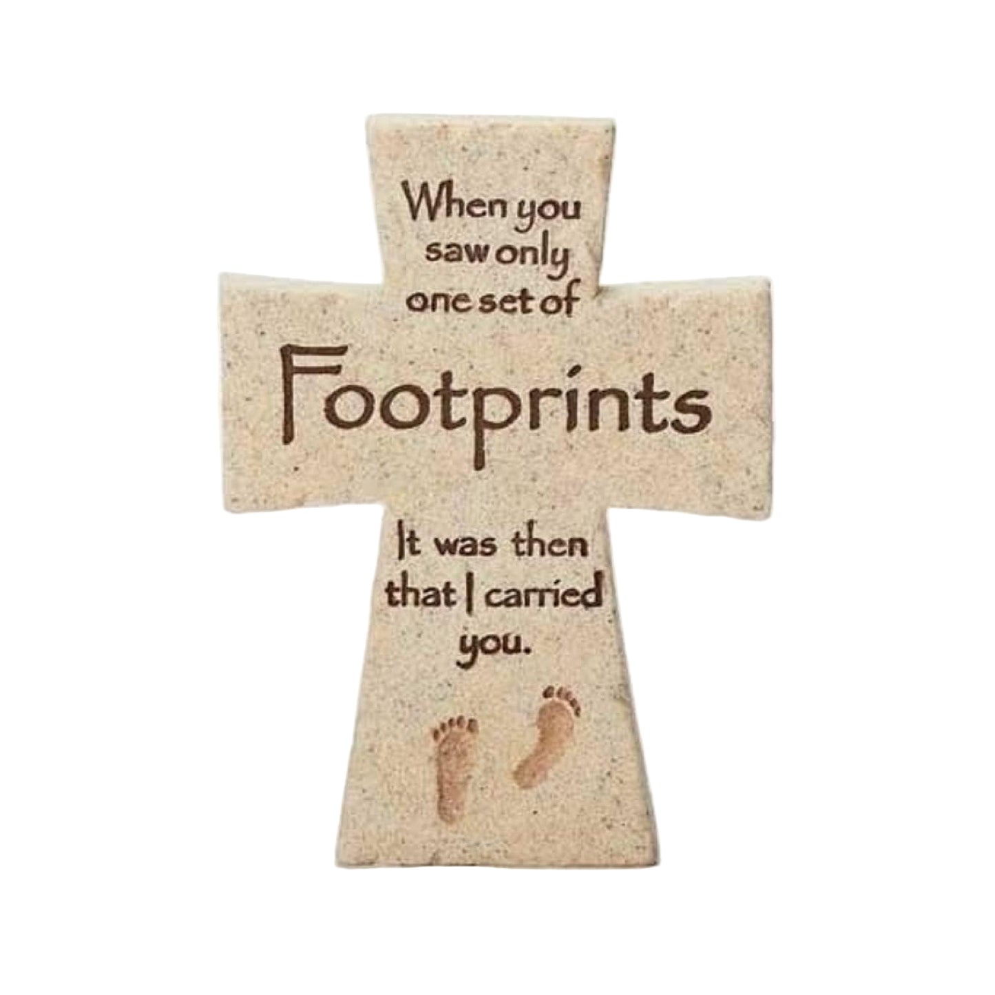 Footprints I Carried You Sandstone Look 3 x 4 Inch Resin Stone Tabletop Cross Figurine