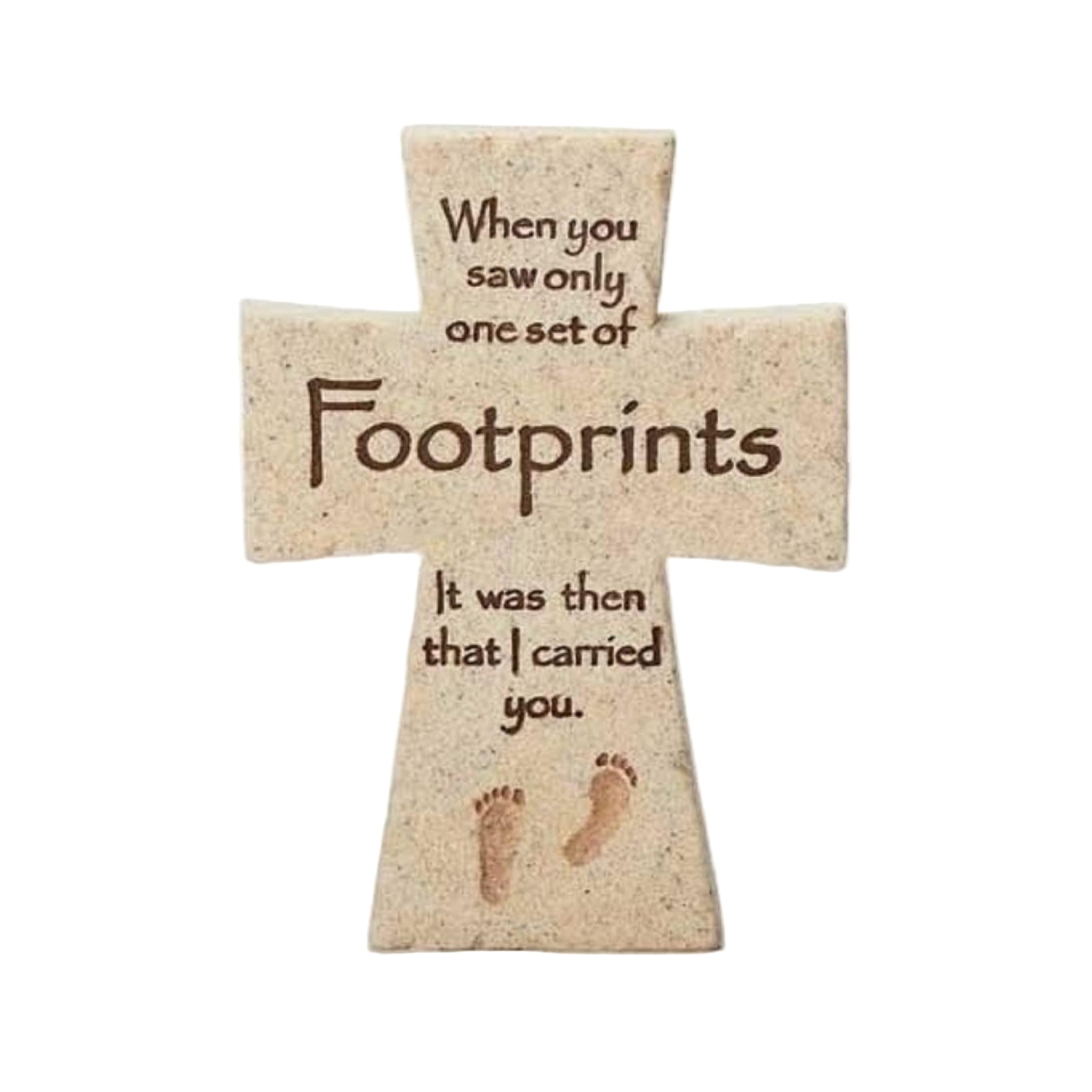 Footprints I Carried You Sandstone Look 3 x 4 Inch Resin Stone Tabletop Cross Figurine