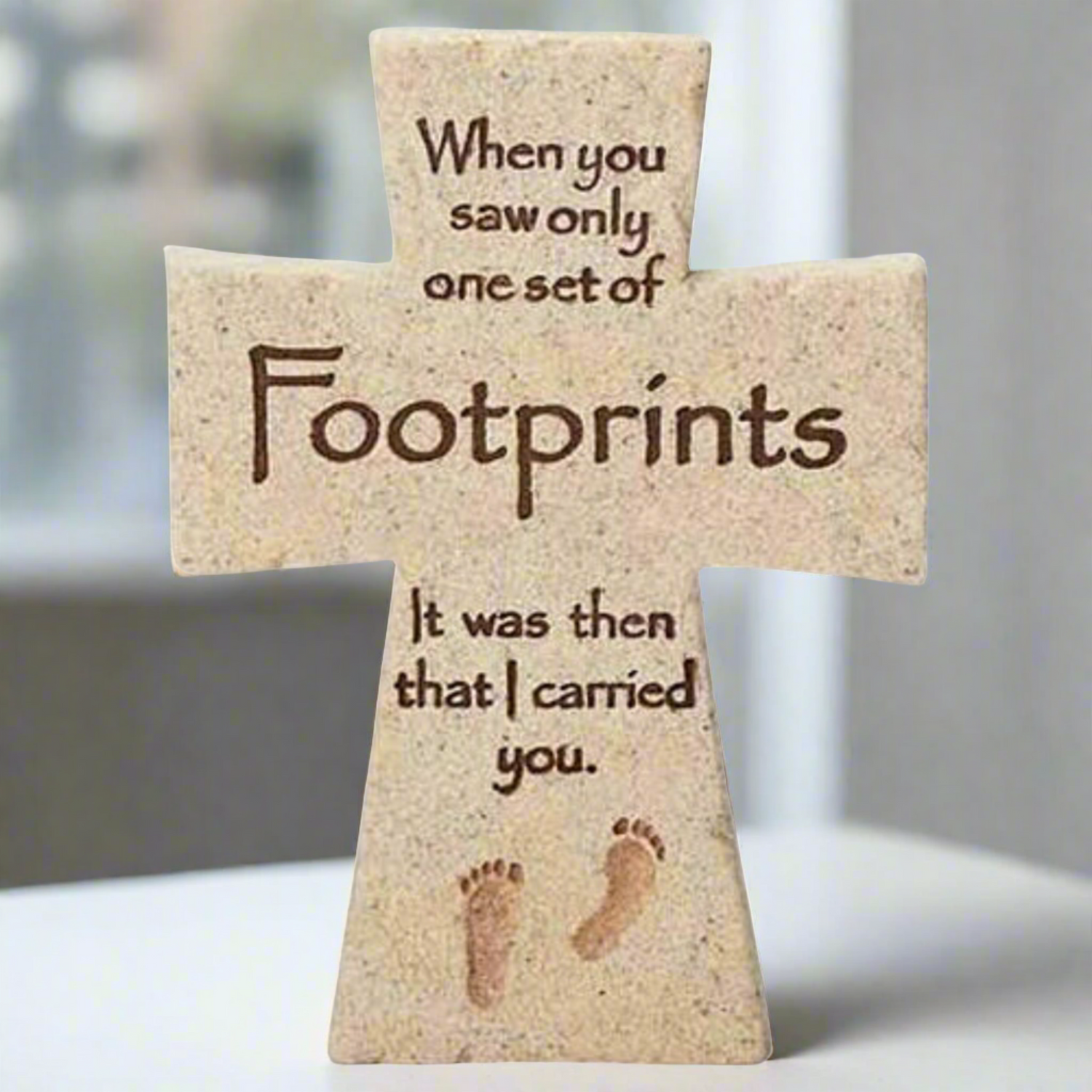 Footprints I Carried You Tabletop Cross Figurine