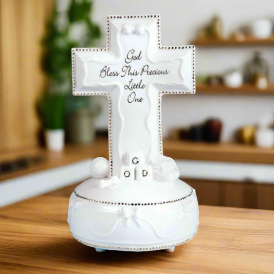 Roman God Bless Baby Musical Cross Statue