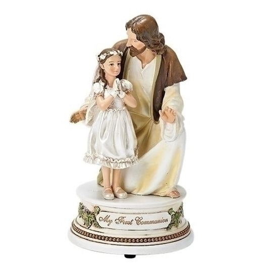 Girls First Communion Musical Figurine with Jesus