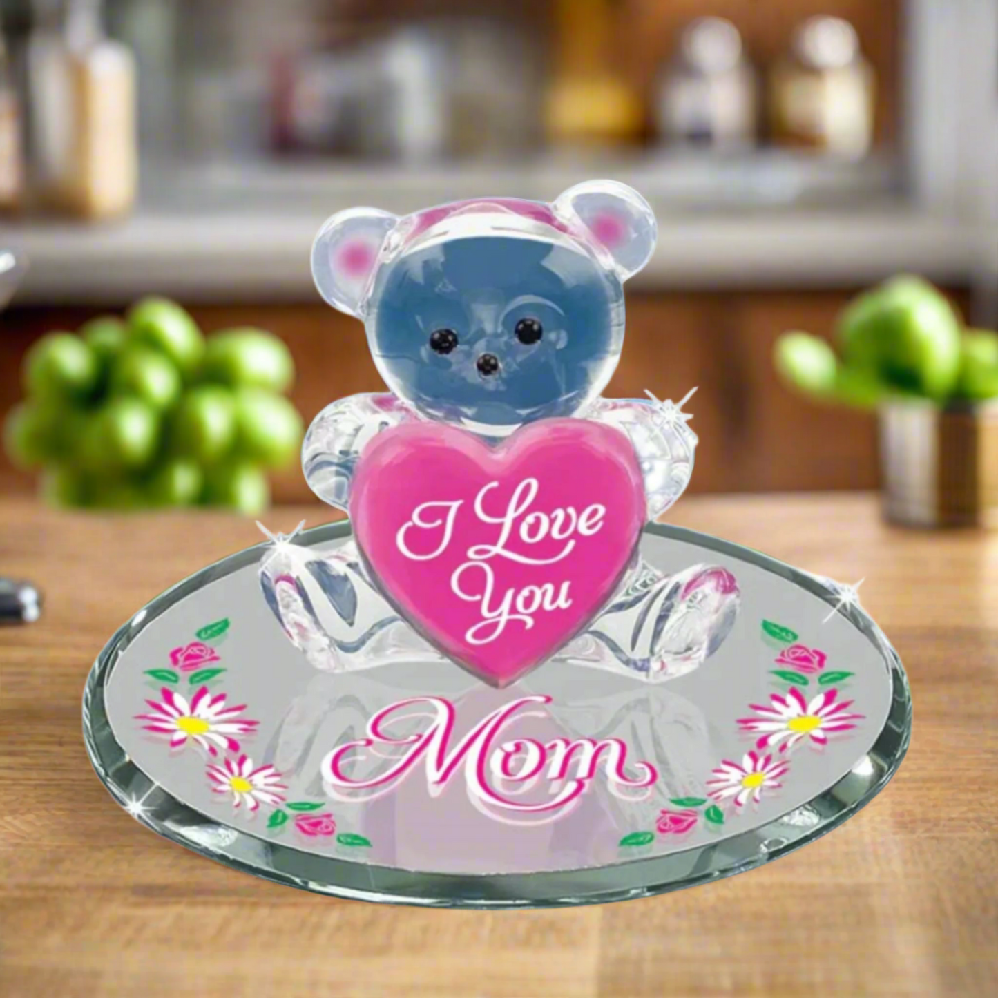 Glass Baron Bear I Love You Mom Figurine