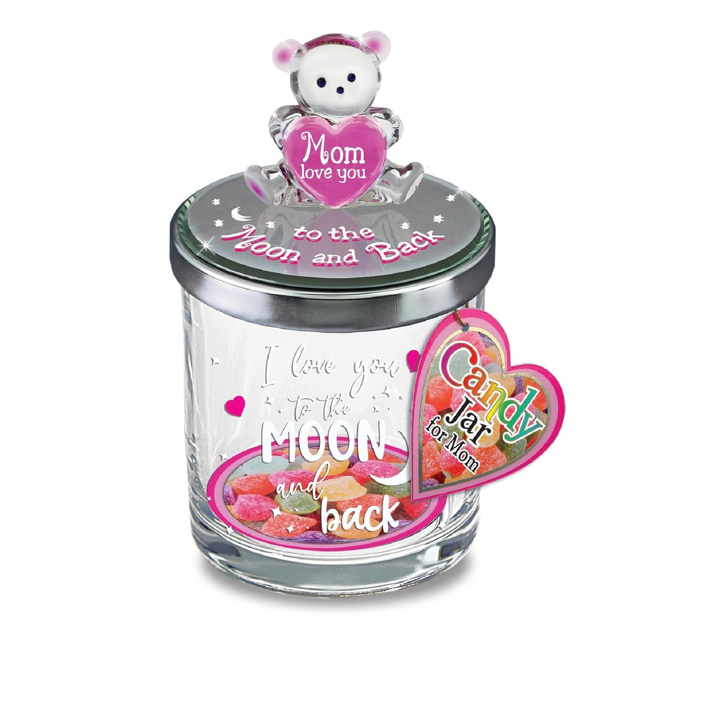 Glass Baron Bear "Mom, Moon and Back" Candy Jar