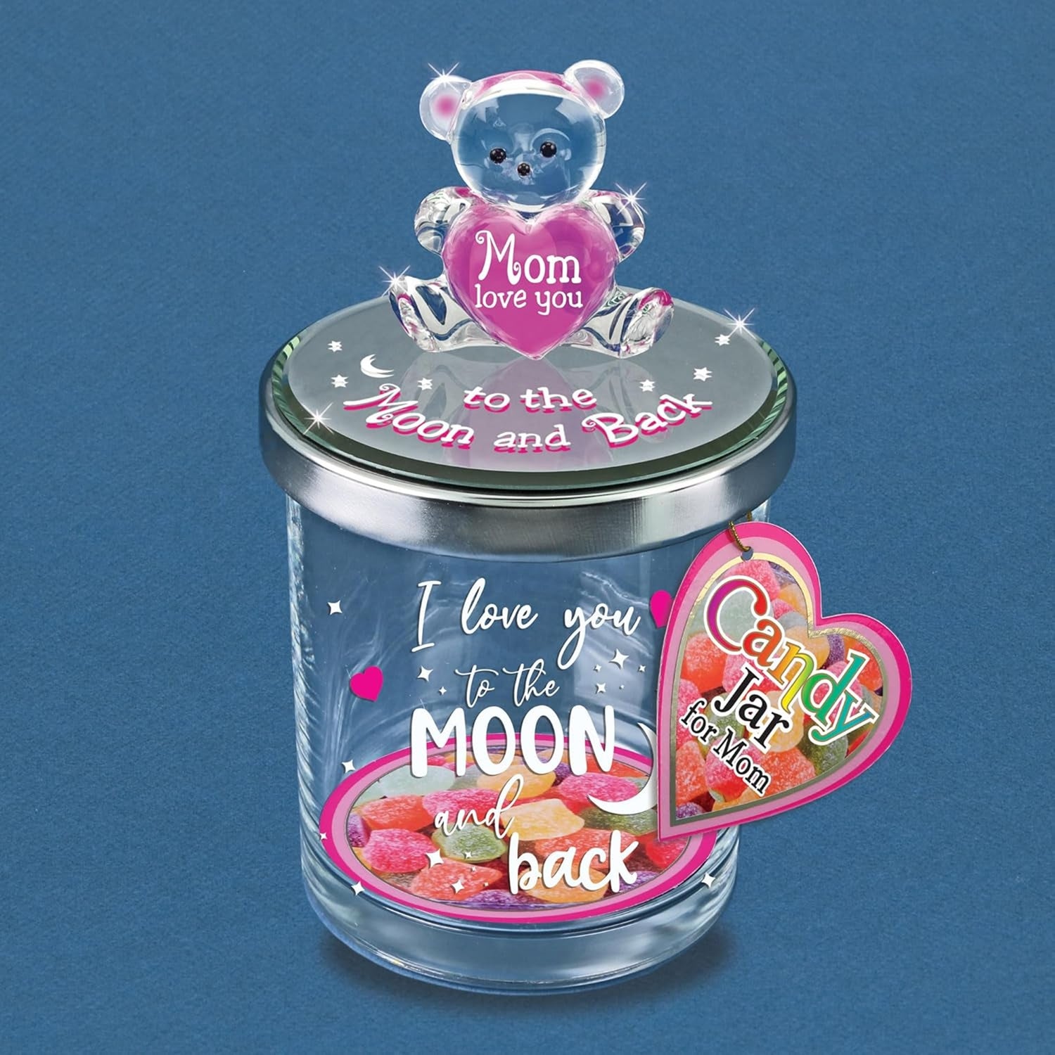 Glass Baron Bear "Mom, Moon and Back" Candy Jar