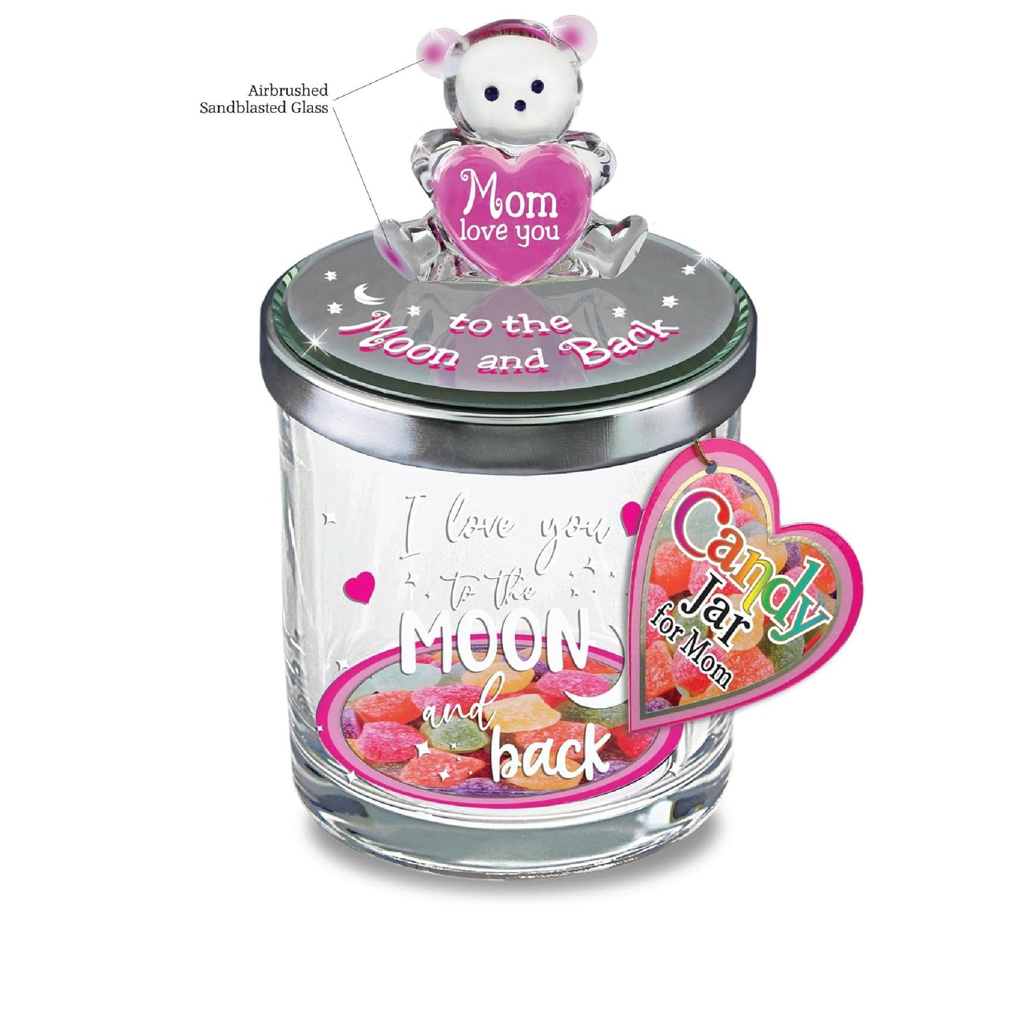 Glass Baron Bear "Mom, Moon and Back" Candy Jar