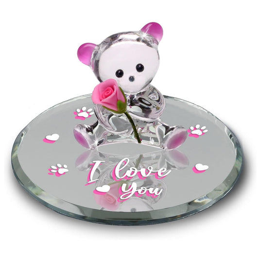 Glass Baron Bear With Rose "I Love You"