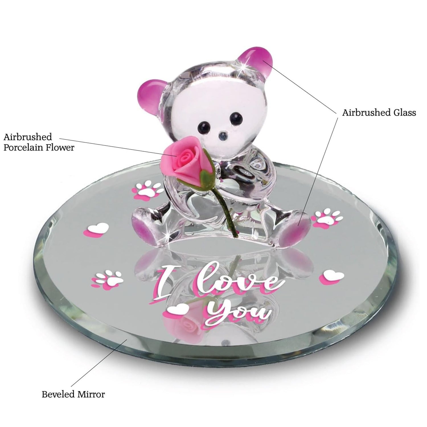 Glass Baron Bear With Rose "I Love You"