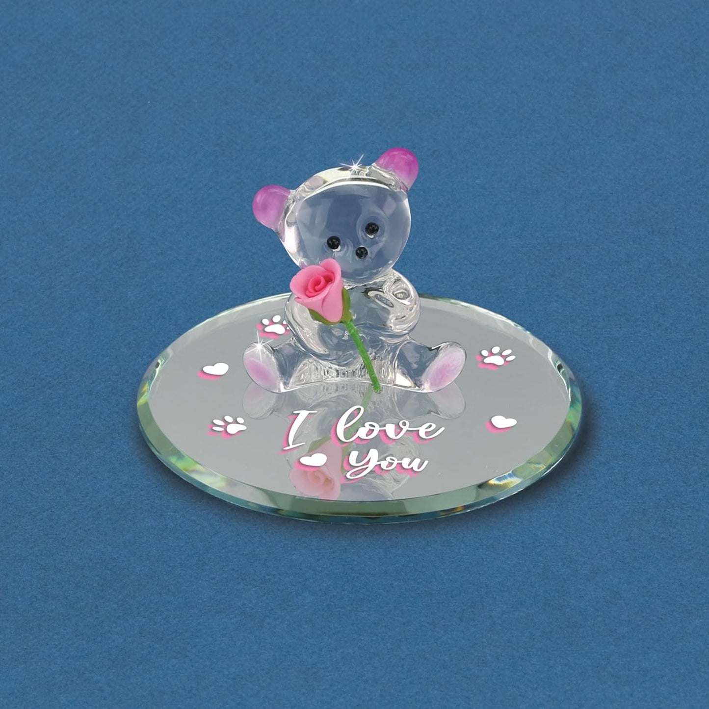 Glass Baron Bear With Rose "I Love You"