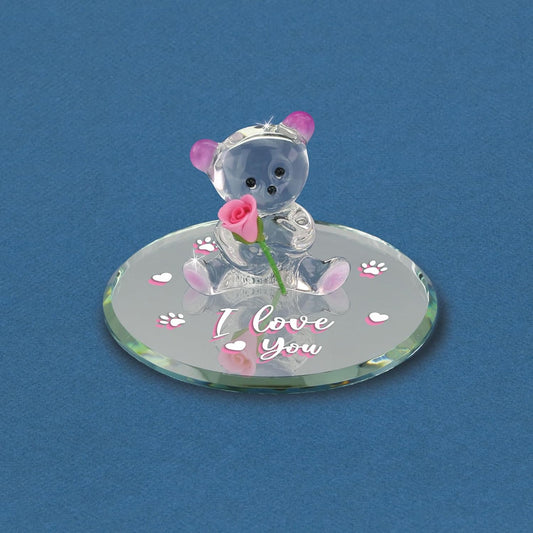 Glass Baron Bear With Rose "I Love You"