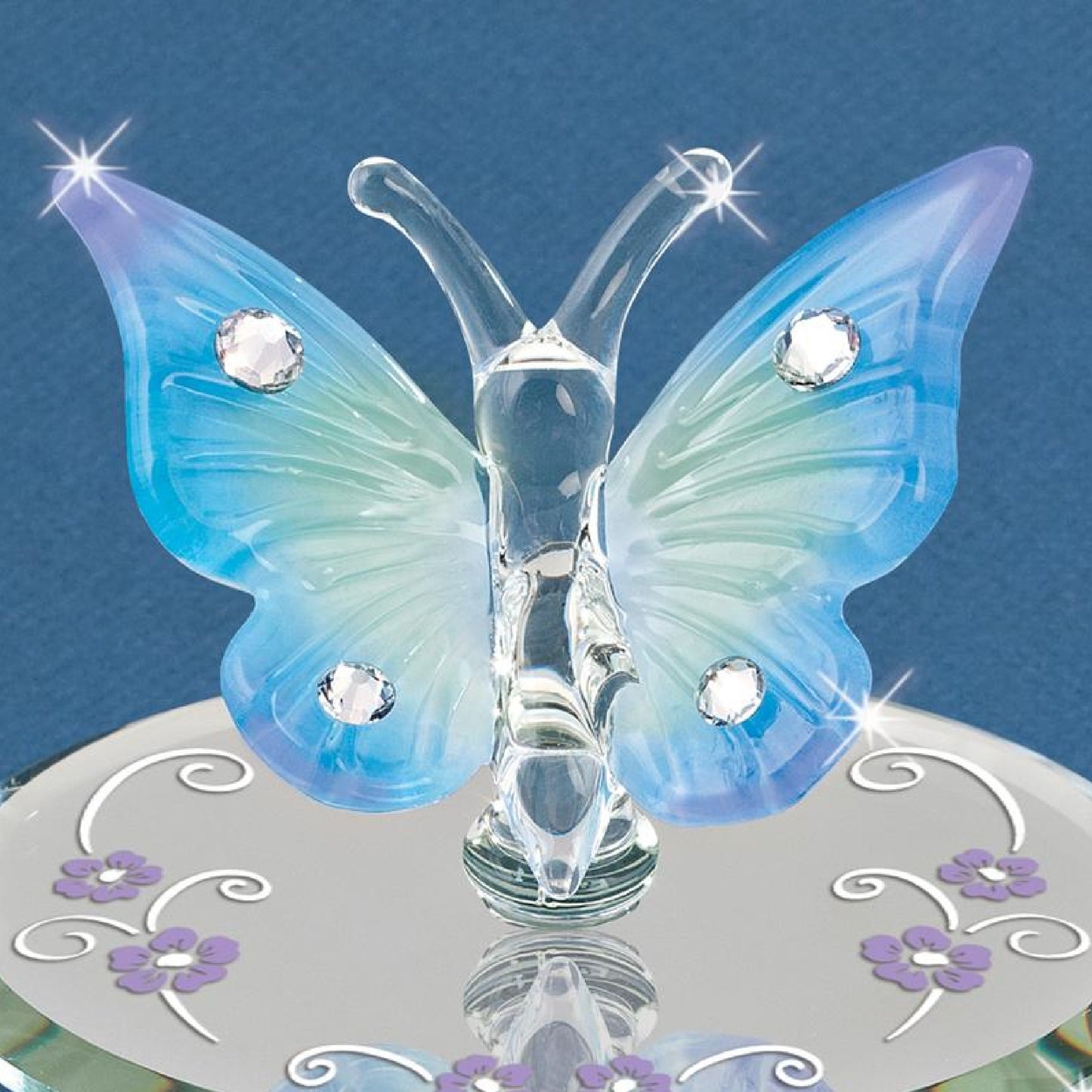 Glass Baron Butterfly, Blue With Crystals