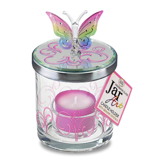 Glass Baron  Butterfly Rainbow Flutter Candle Holder