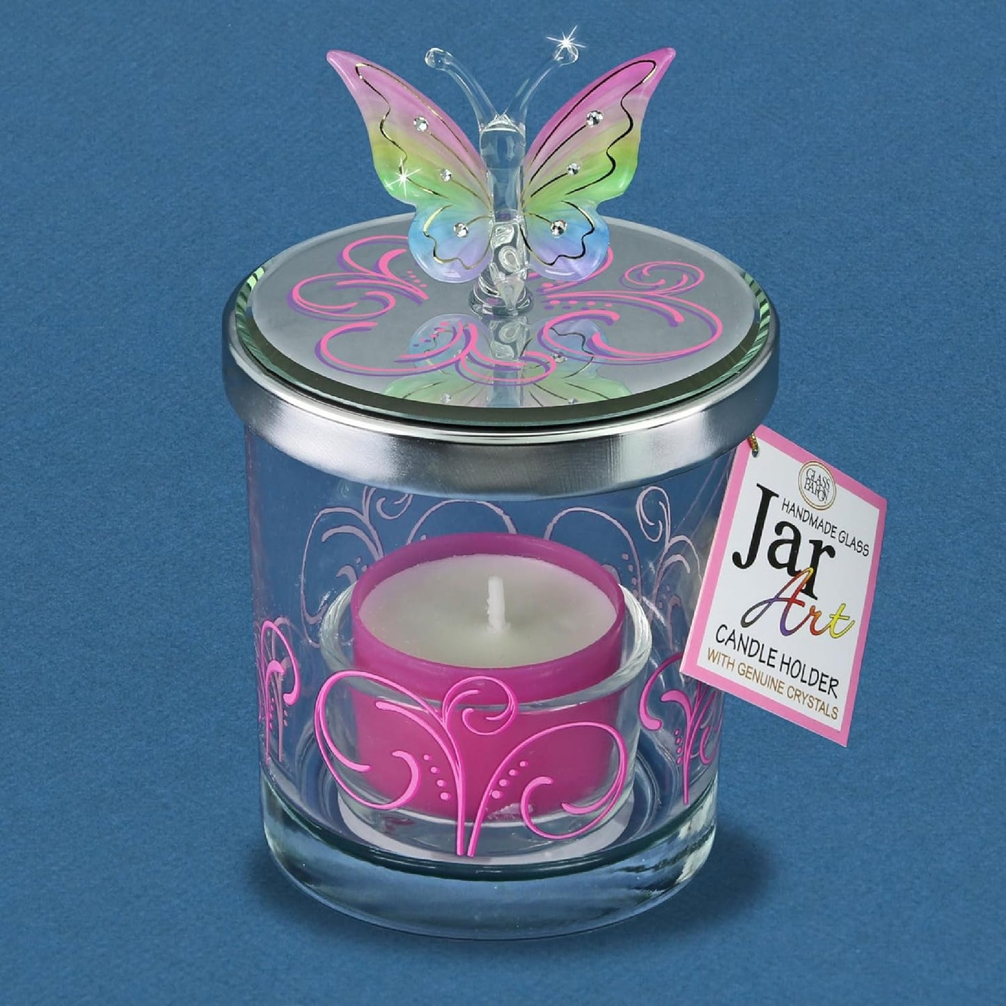 Glass Baron  Butterfly Rainbow Flutter Candle Holder