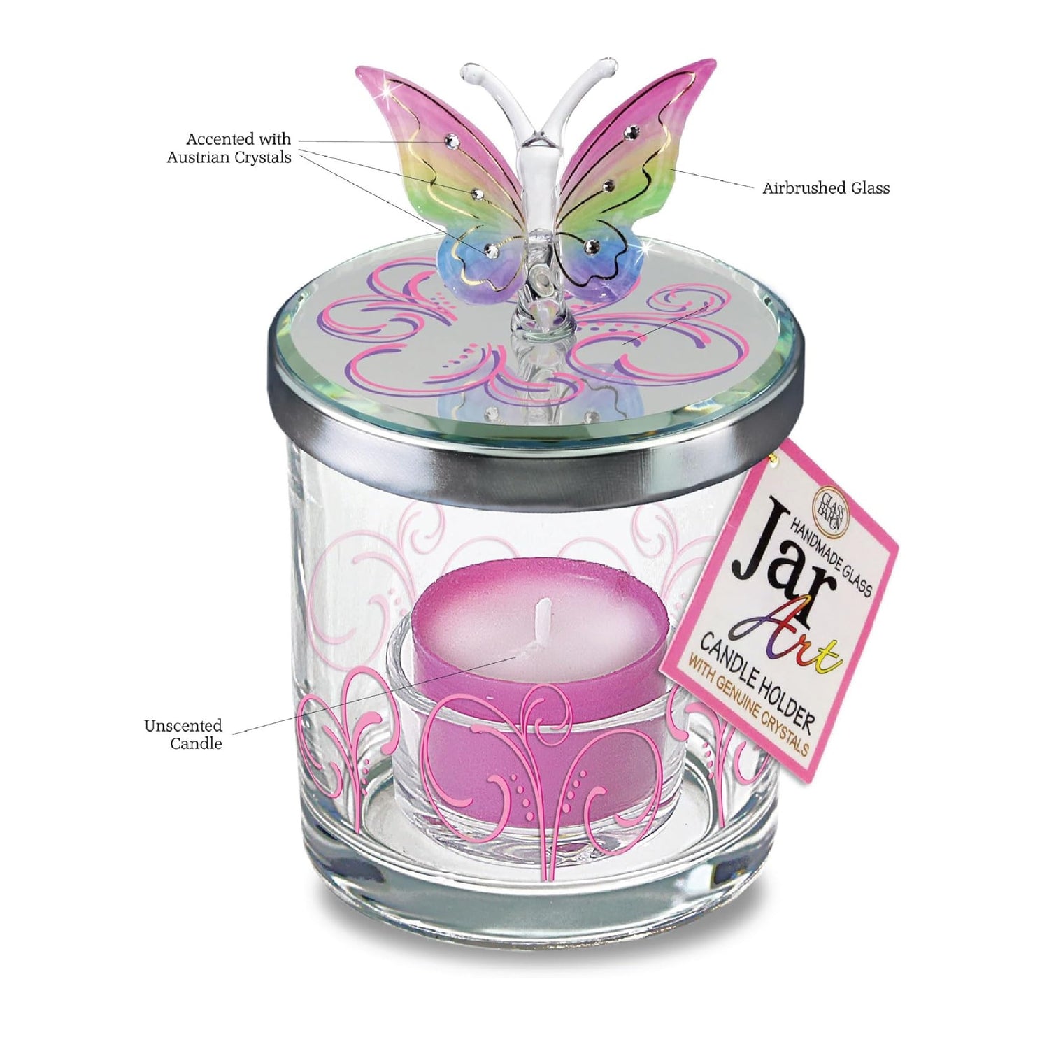 Glass Baron  Butterfly Rainbow Flutter Candle Holder