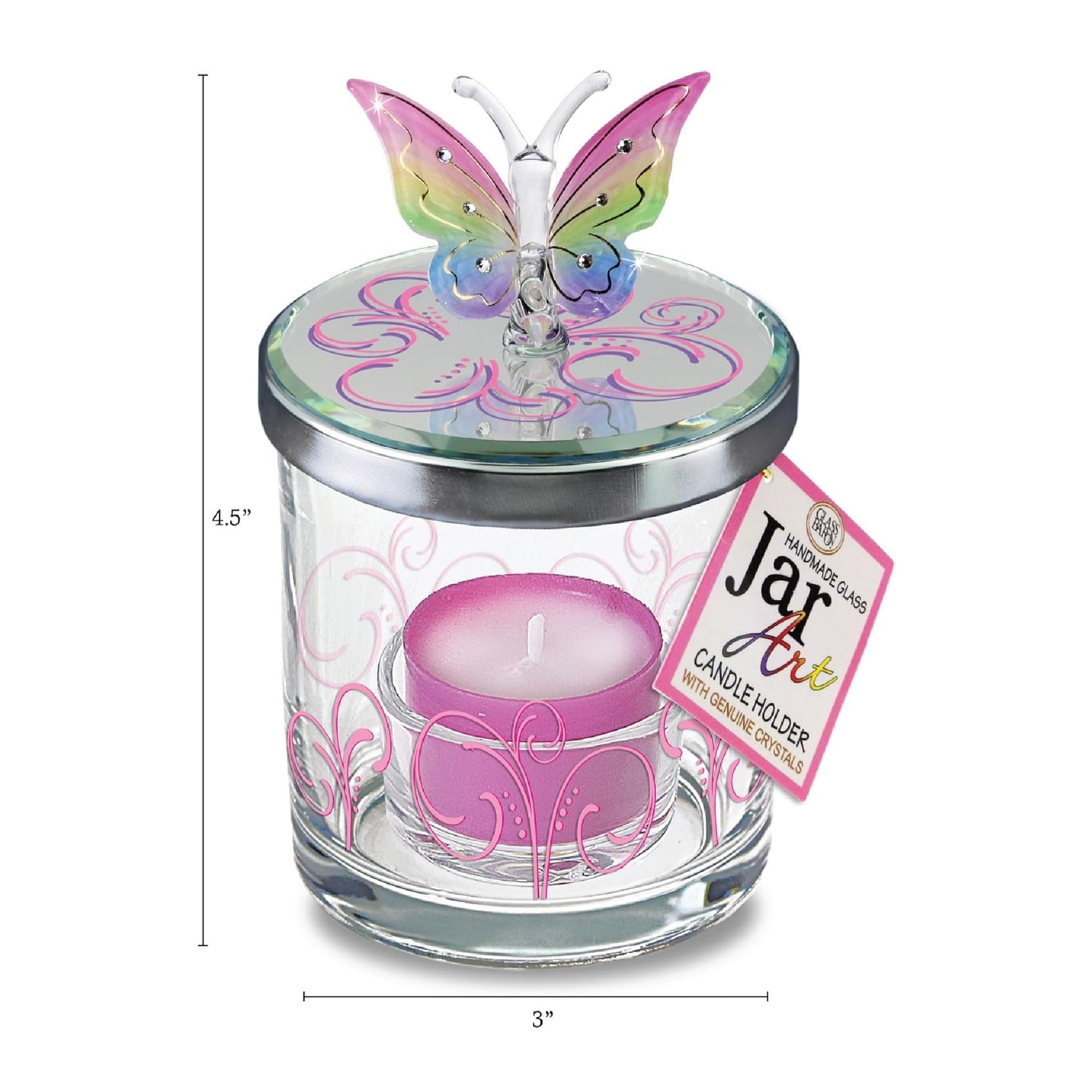 Glass Baron  Butterfly Rainbow Flutter Candle Holder