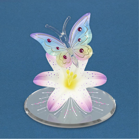 Glass Baron Butterfly and Lavender Lily Figurine