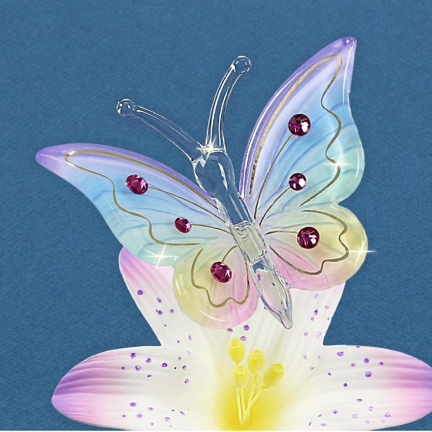 Glass Baron Butterfly and Lavender Lily Figurine