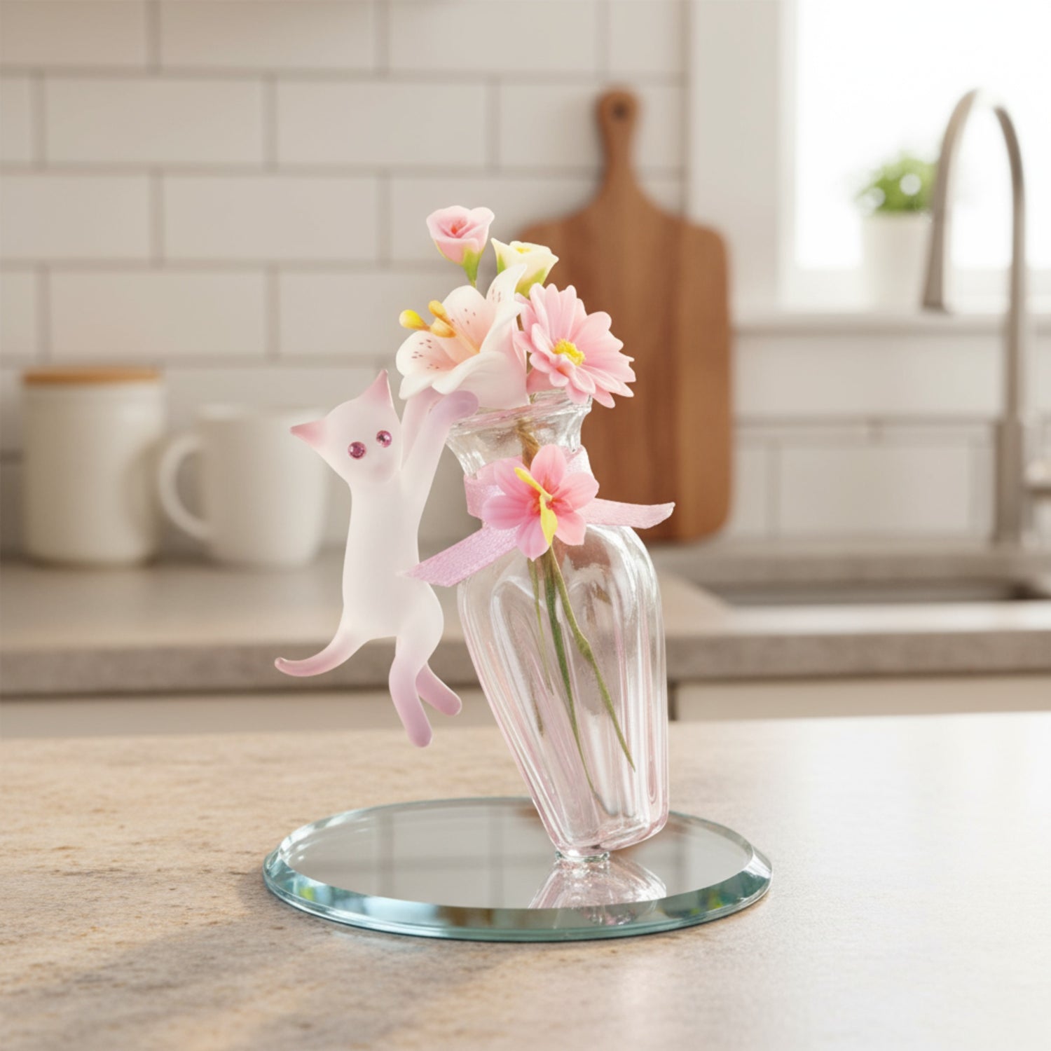 Glass Baron Cat & Vase Figurine