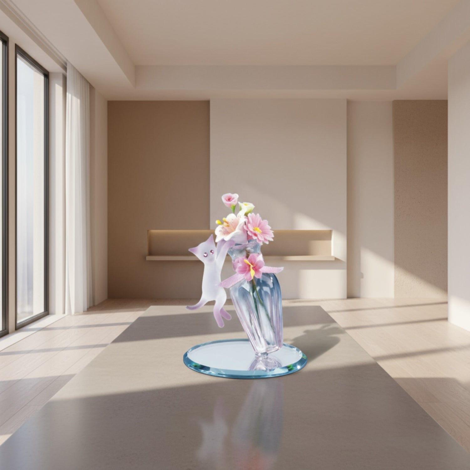 Glass Baron Cat & Vase Figurine