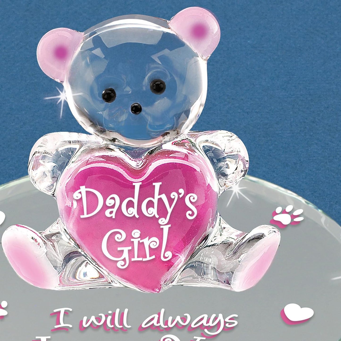 Glass Baron Daddy’s Girl Bear Glass Figurine, Hand Blown & Sculpted with Airbrushed Glass, Beveled Mirror Base