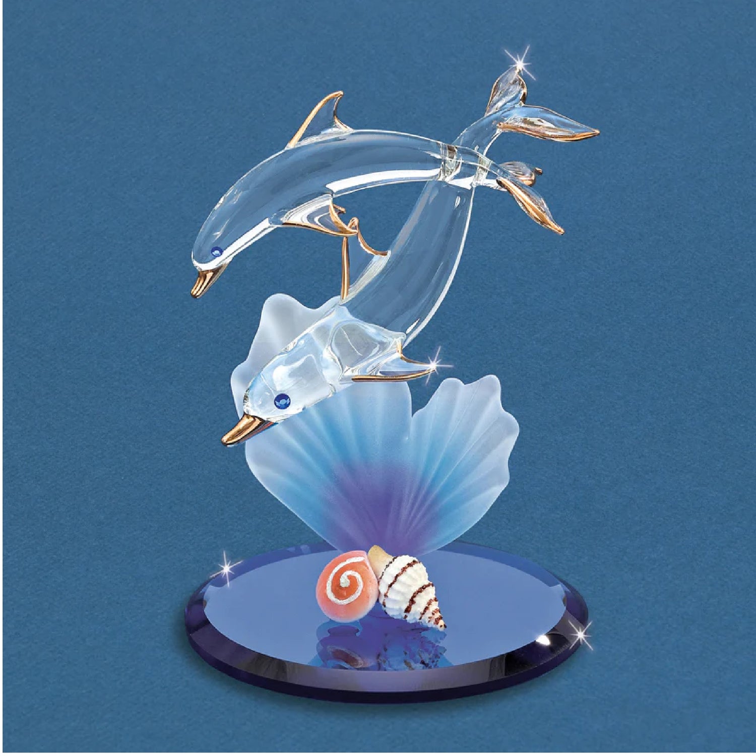 Glass Baron Dolphin & Baby Figurine with Seashells