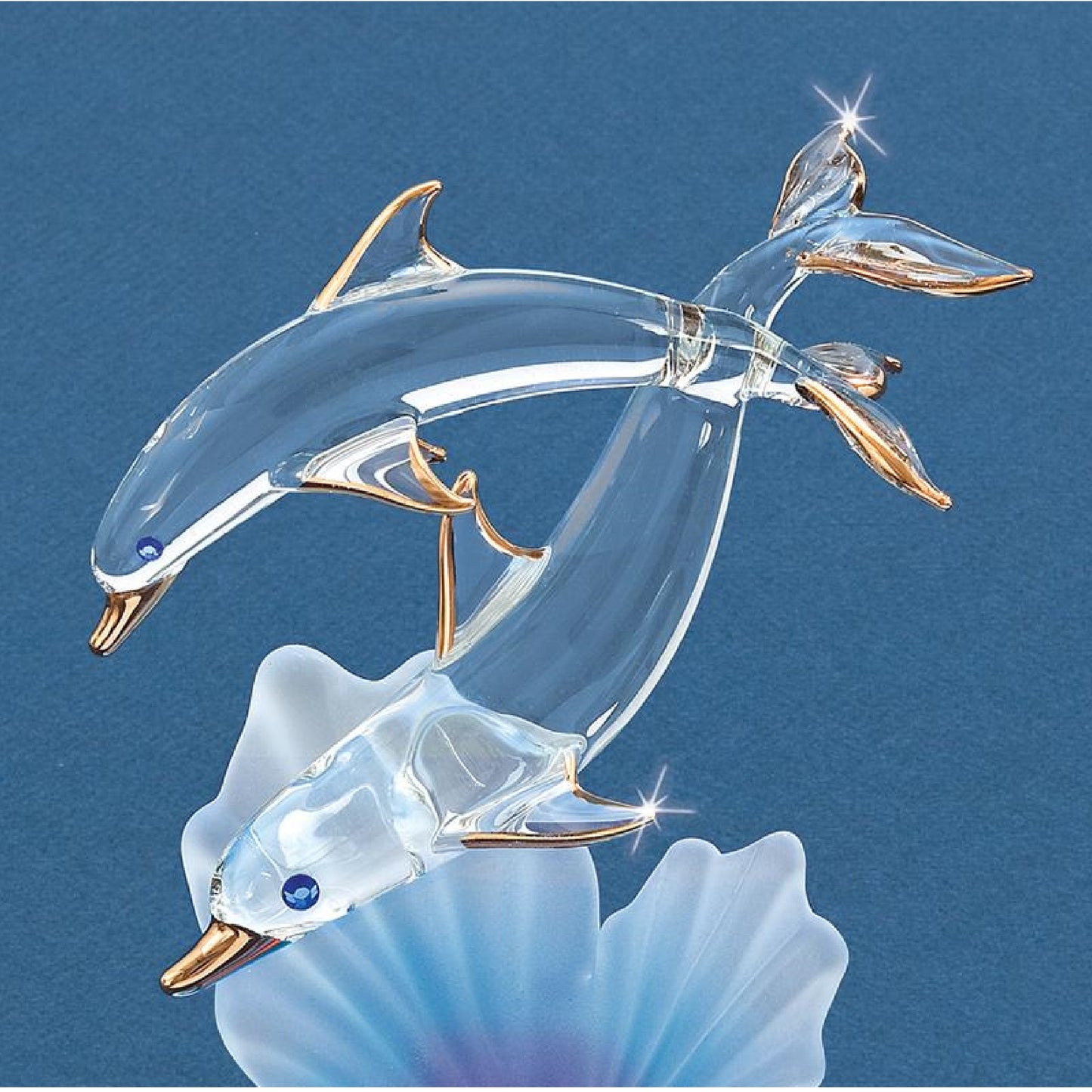 Glass Baron Dolphin & Baby Figurine with Seashells