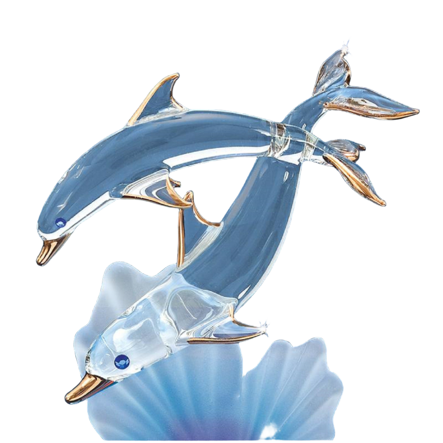 Glass Baron Dolphin & Baby Figurine with Seashells