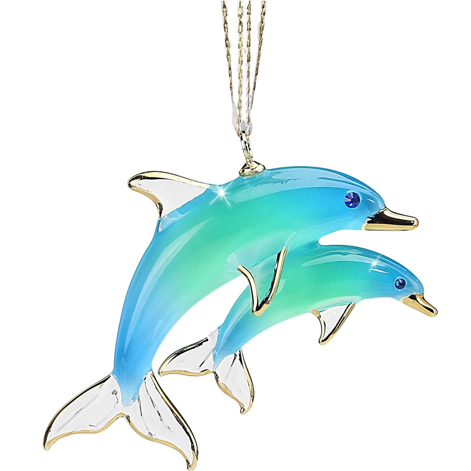 Glass Baron Double Dolphins Ornament, Coastal Ocean Decor with Crystals