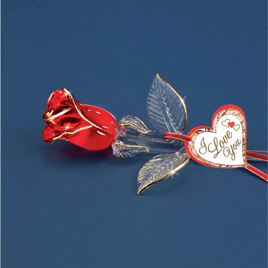 Glass Baron Hand Blown Rose - Red and Gold