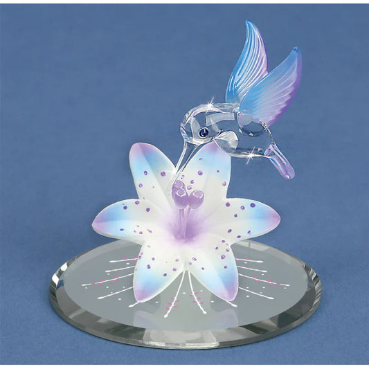 Glass Baron Hummingbird Mirrored Blue Lily