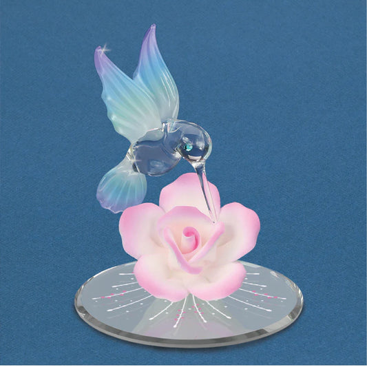 Glass Baron Hummingbird With Pink Rose