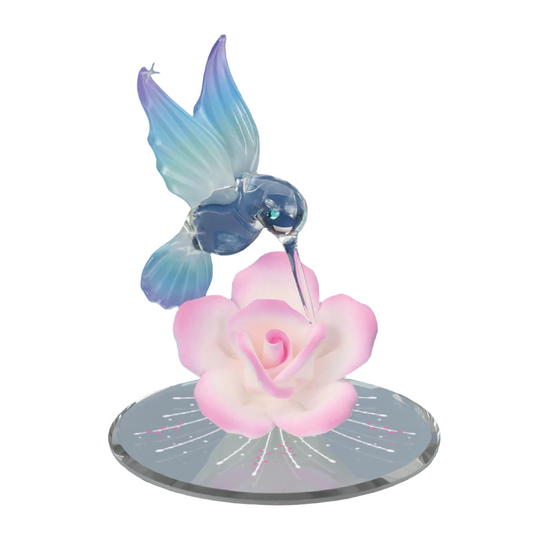 Glass Baron Hummingbird With Pink Rose