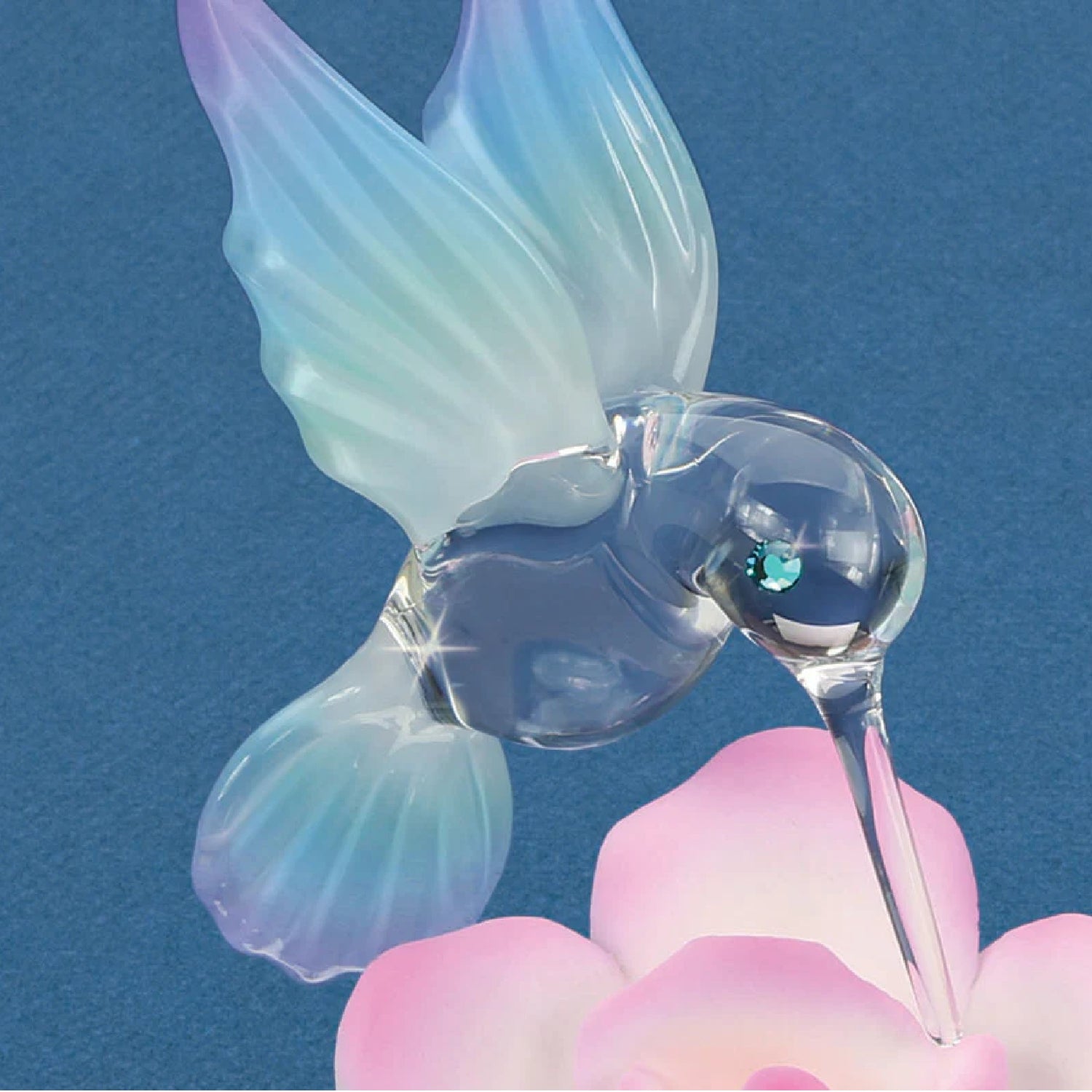 Glass Baron Hummingbird With Pink Rose