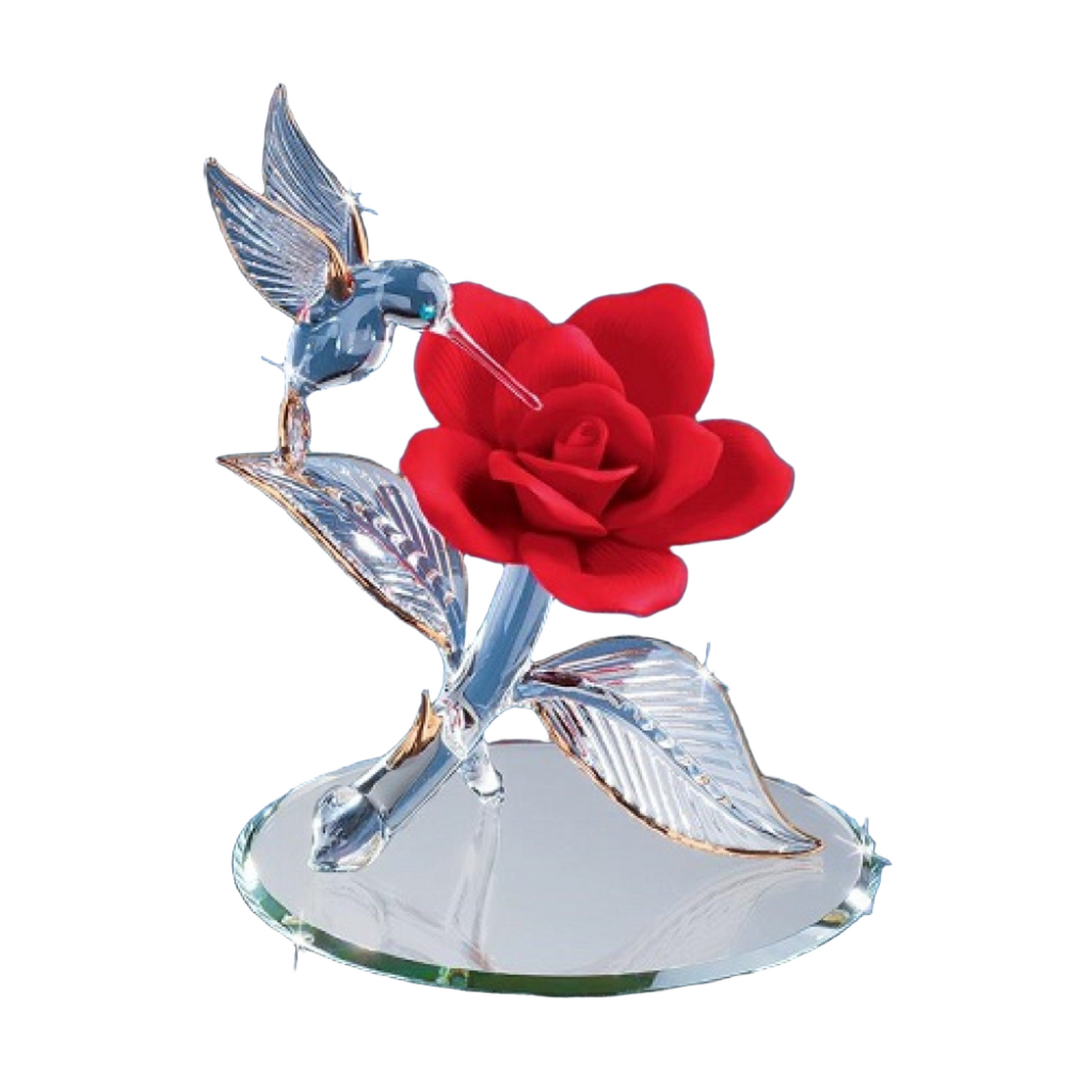 Glass Baron Hummingbird With Red Rose