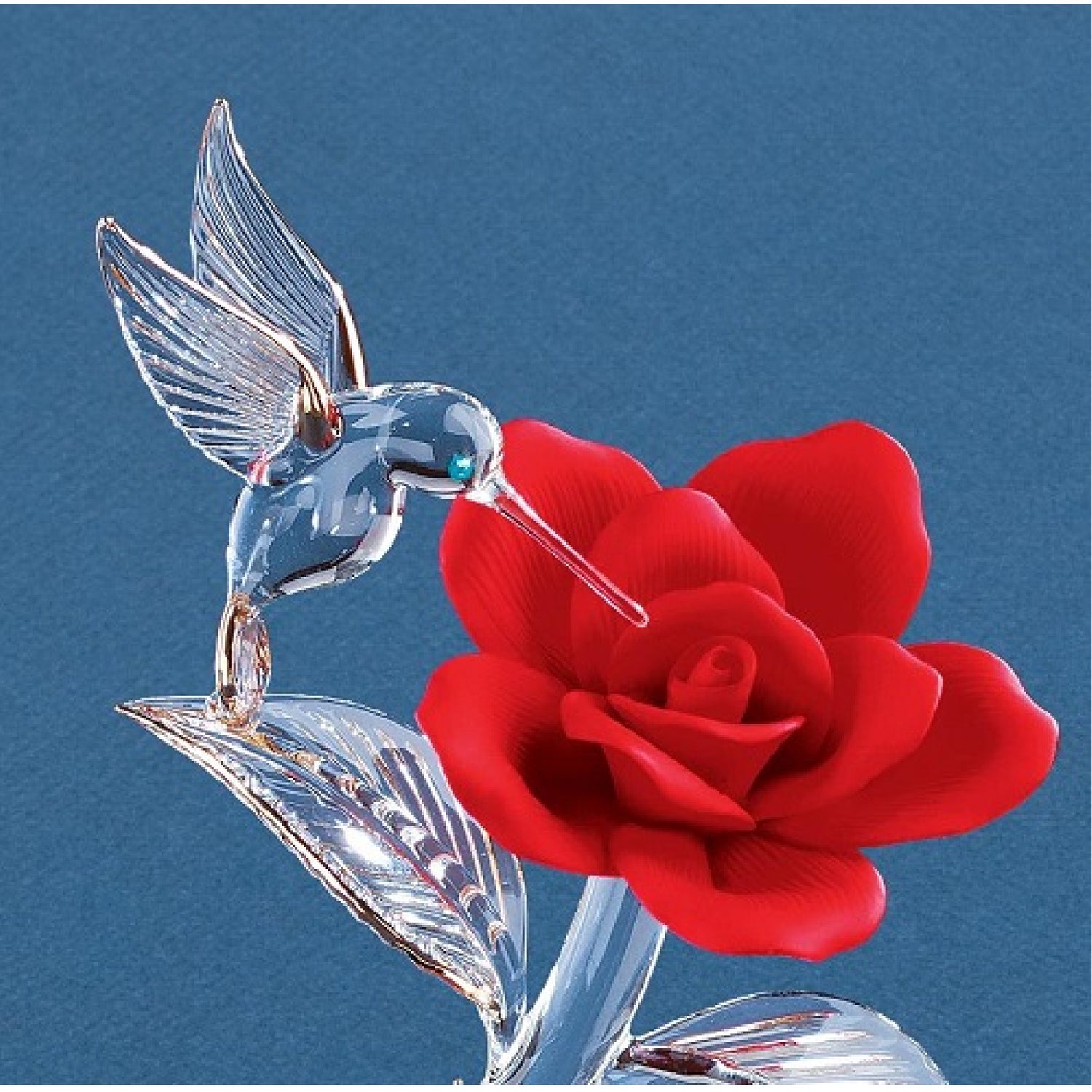 Glass Baron Hummingbird With Red Rose