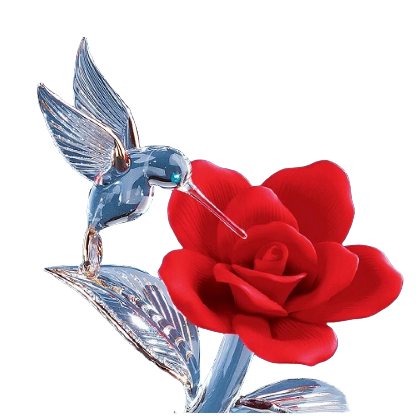 Glass Baron Hummingbird With Red Rose