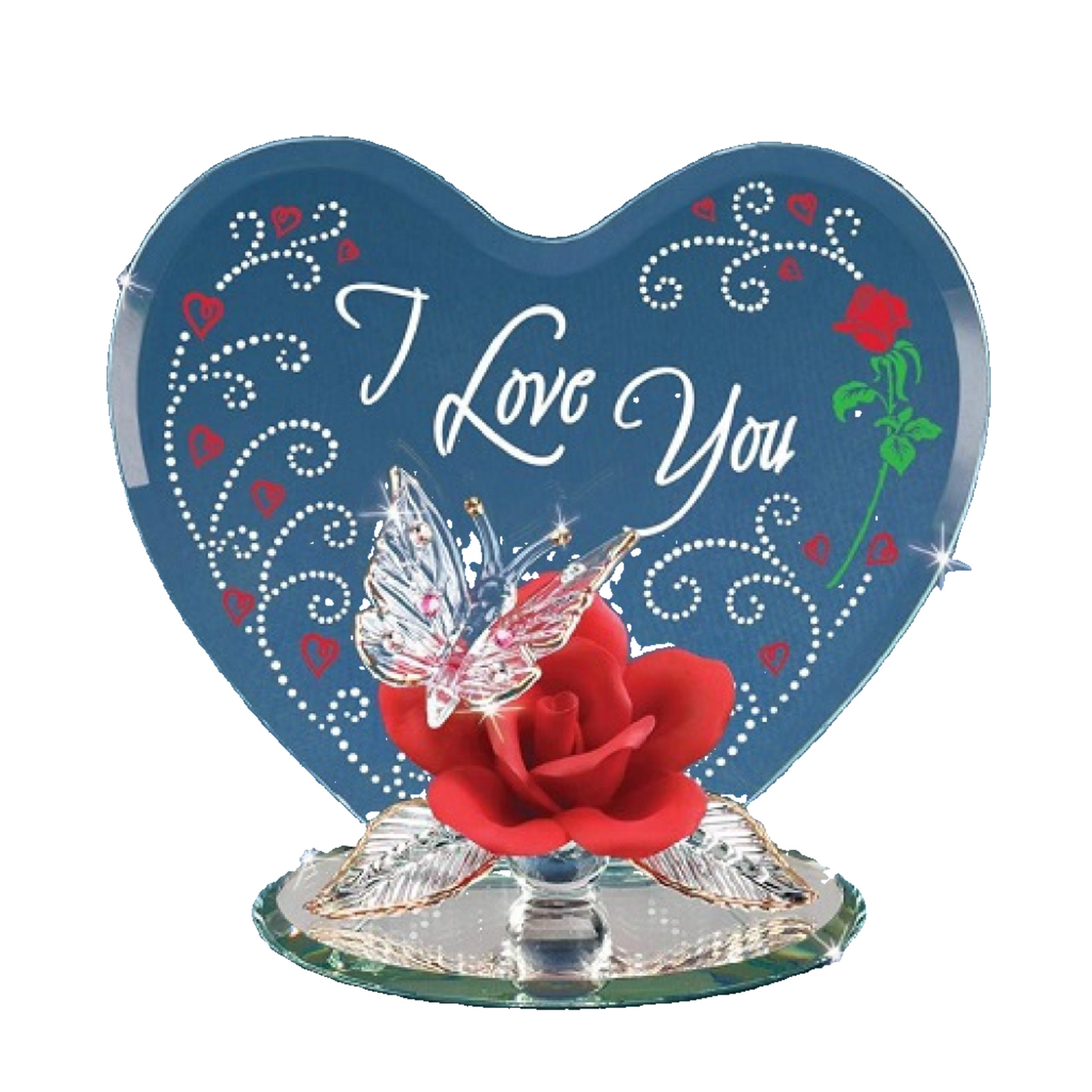 Glass Baron "I Love You" Butterfly and Rose