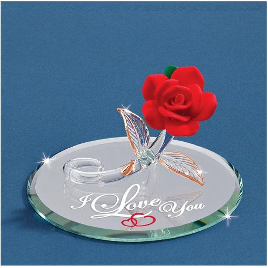 Glass Baron "I Love You" Red Rose Figurine