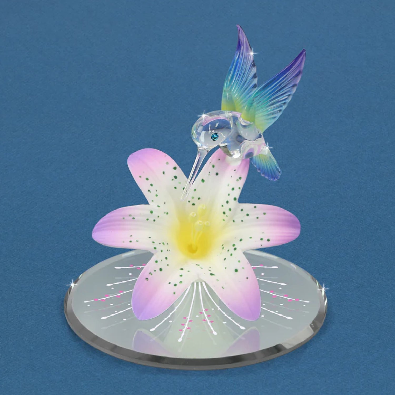 Glass Baron Lavender Lily with a Hummingbird Figurine