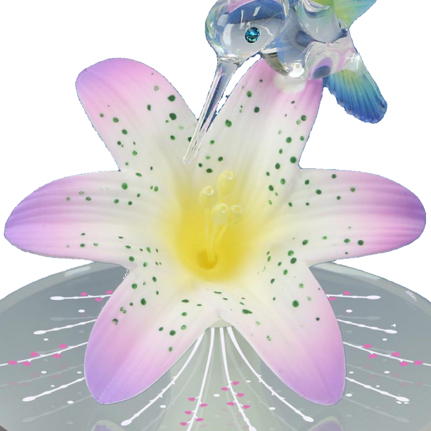 Glass Baron Lavender Lily with a Hummingbird Figurine