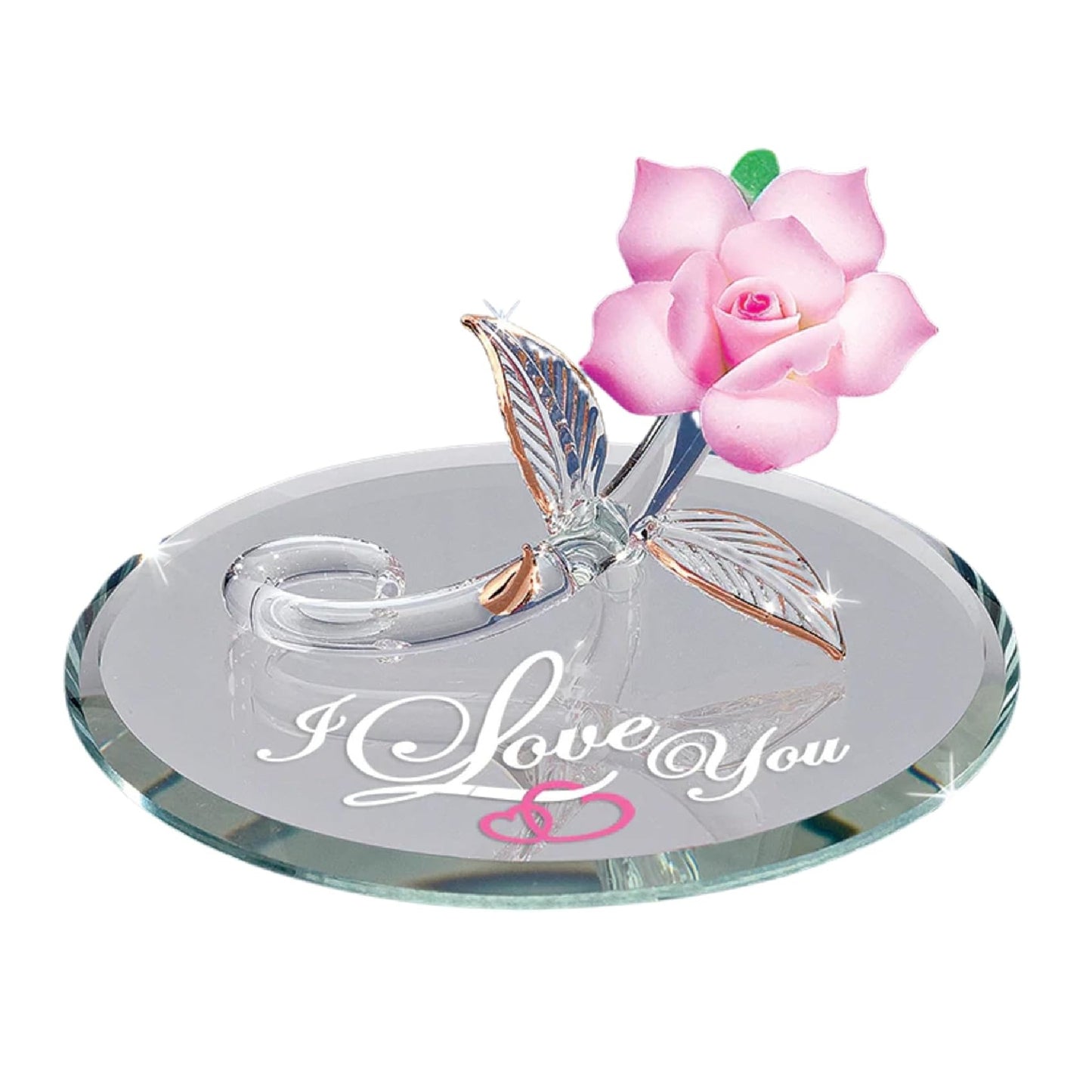 Glass Baron Pink Rose "I Love You"