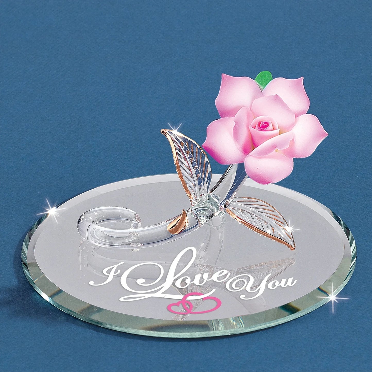 Glass Baron Pink Rose "I Love You"