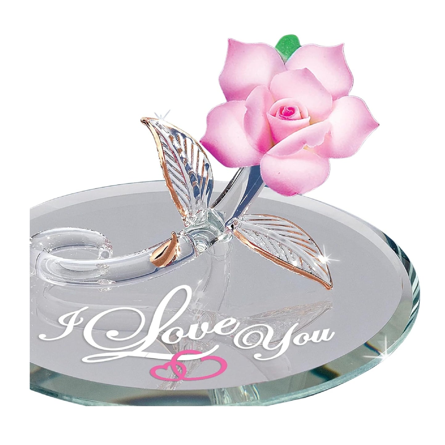 Glass Baron Pink Rose "I Love You"