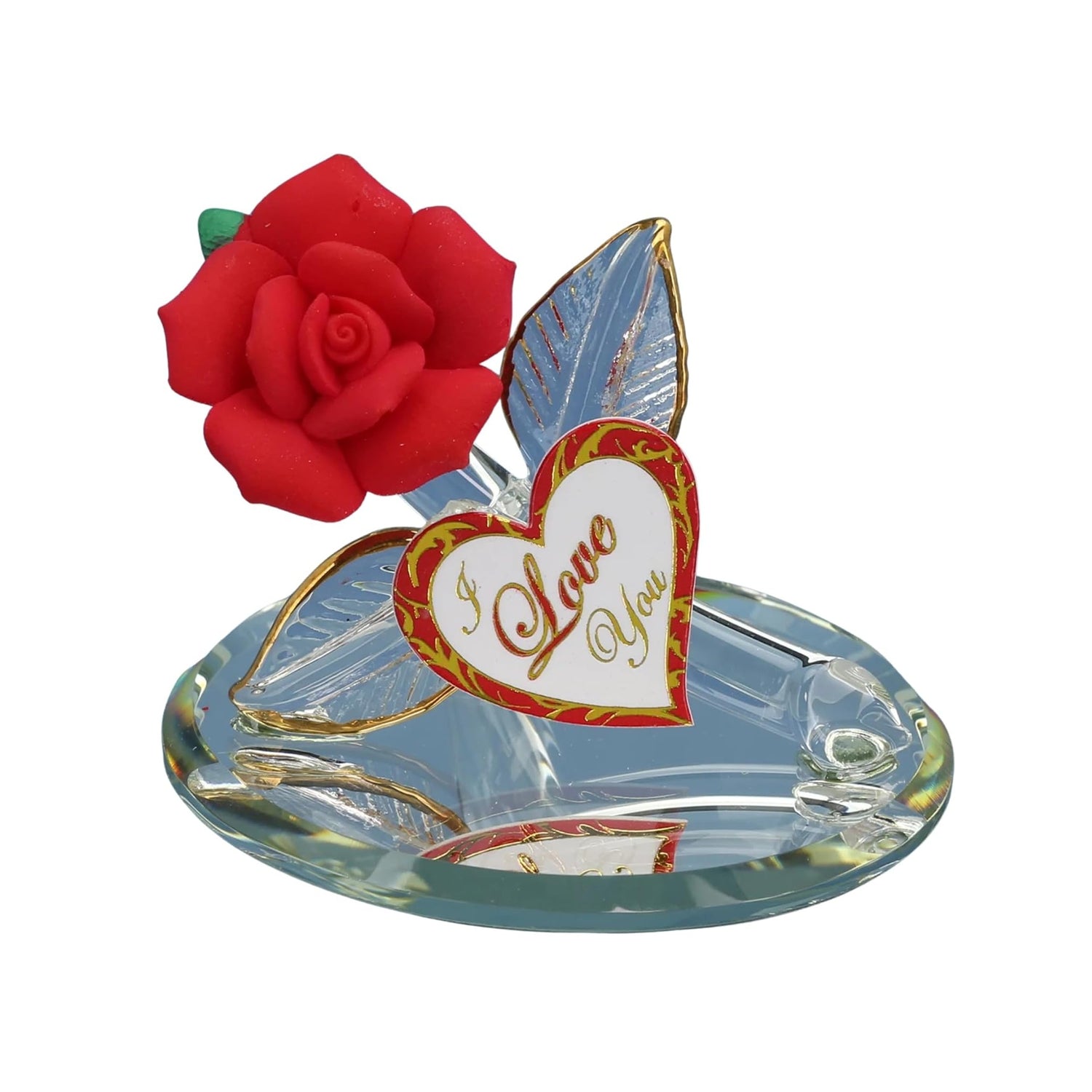 Glass Baron Red Rose I Love You Glass Figurine