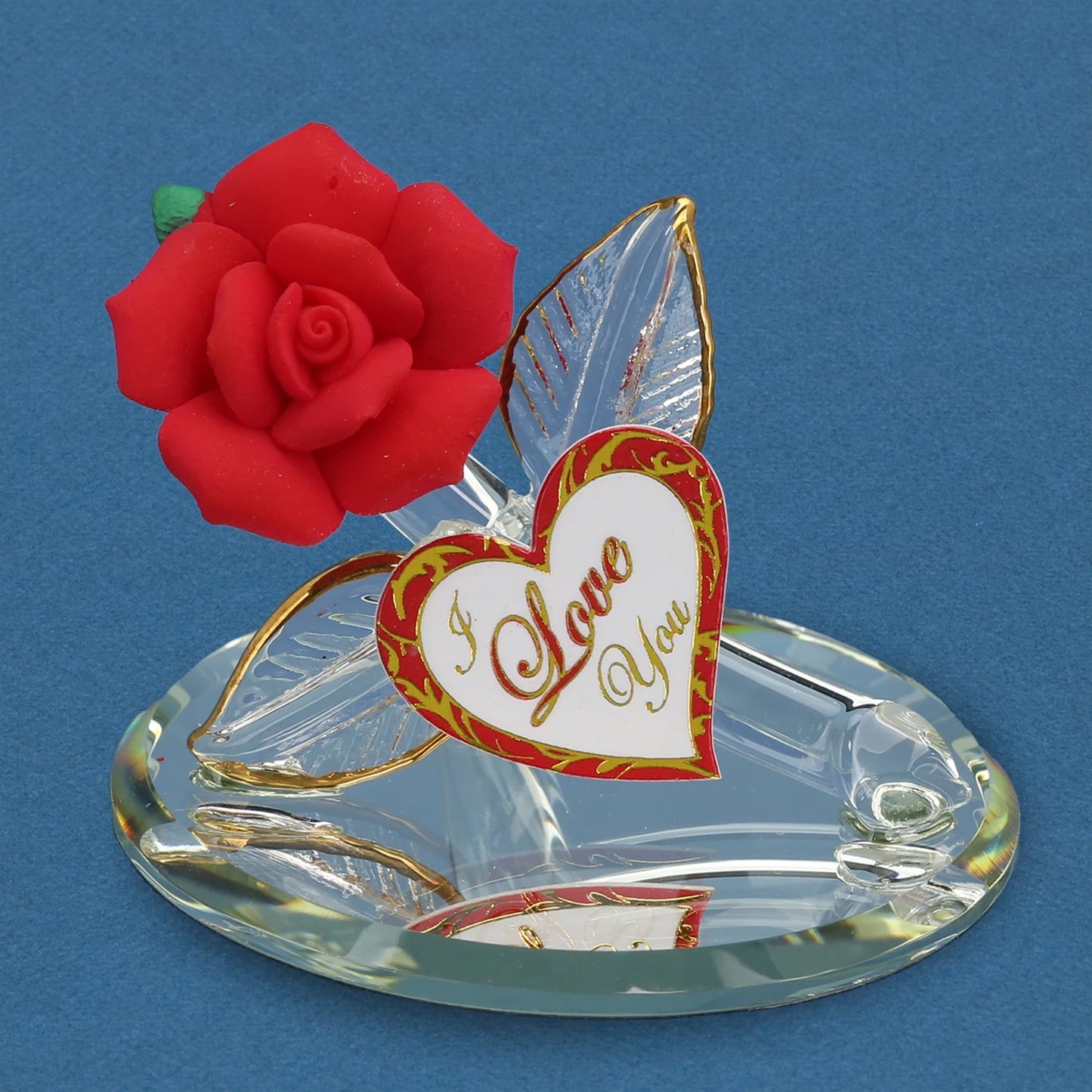 Glass Baron Red Rose I Love You Glass Figurine