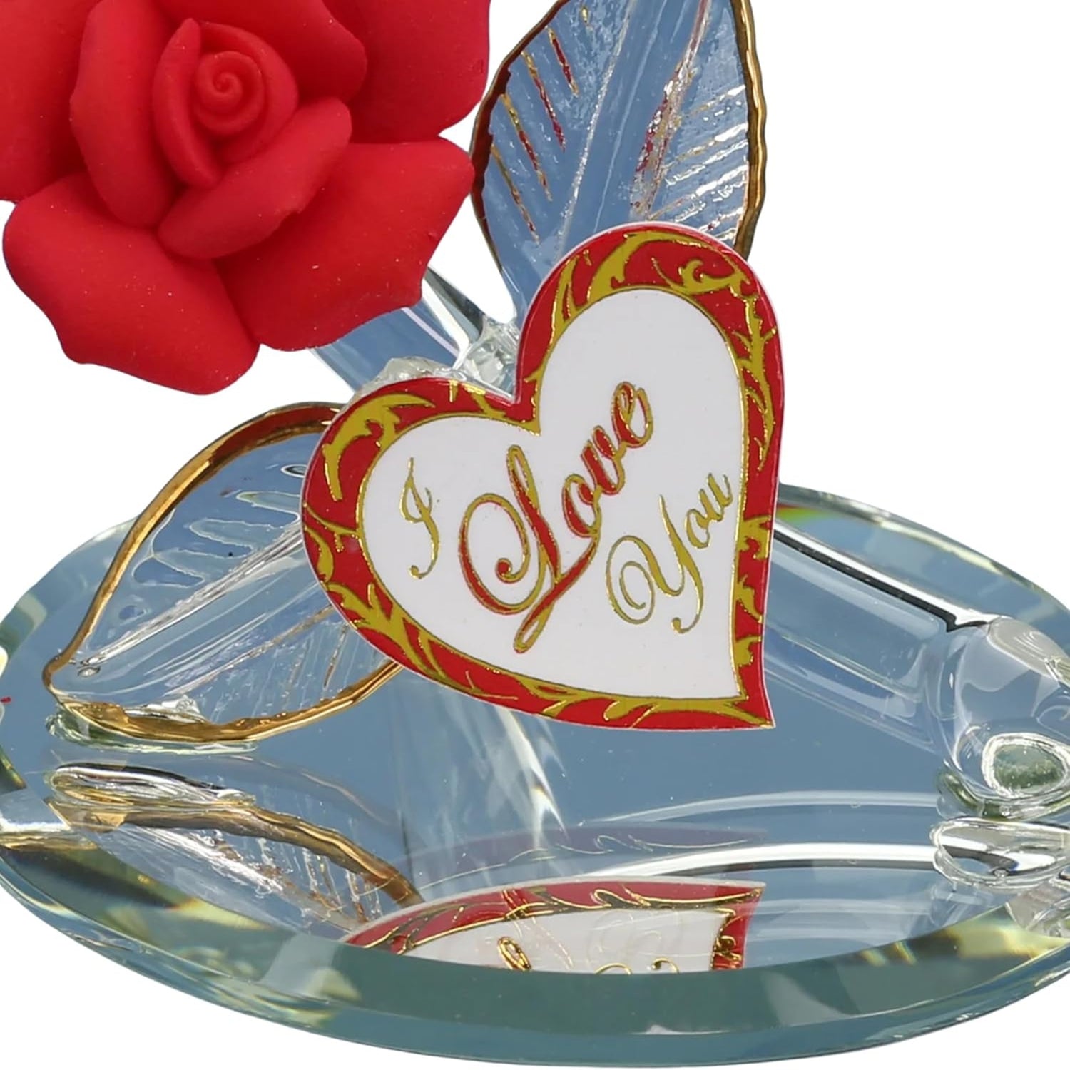 Glass Baron Red Rose I Love You Glass Figurine