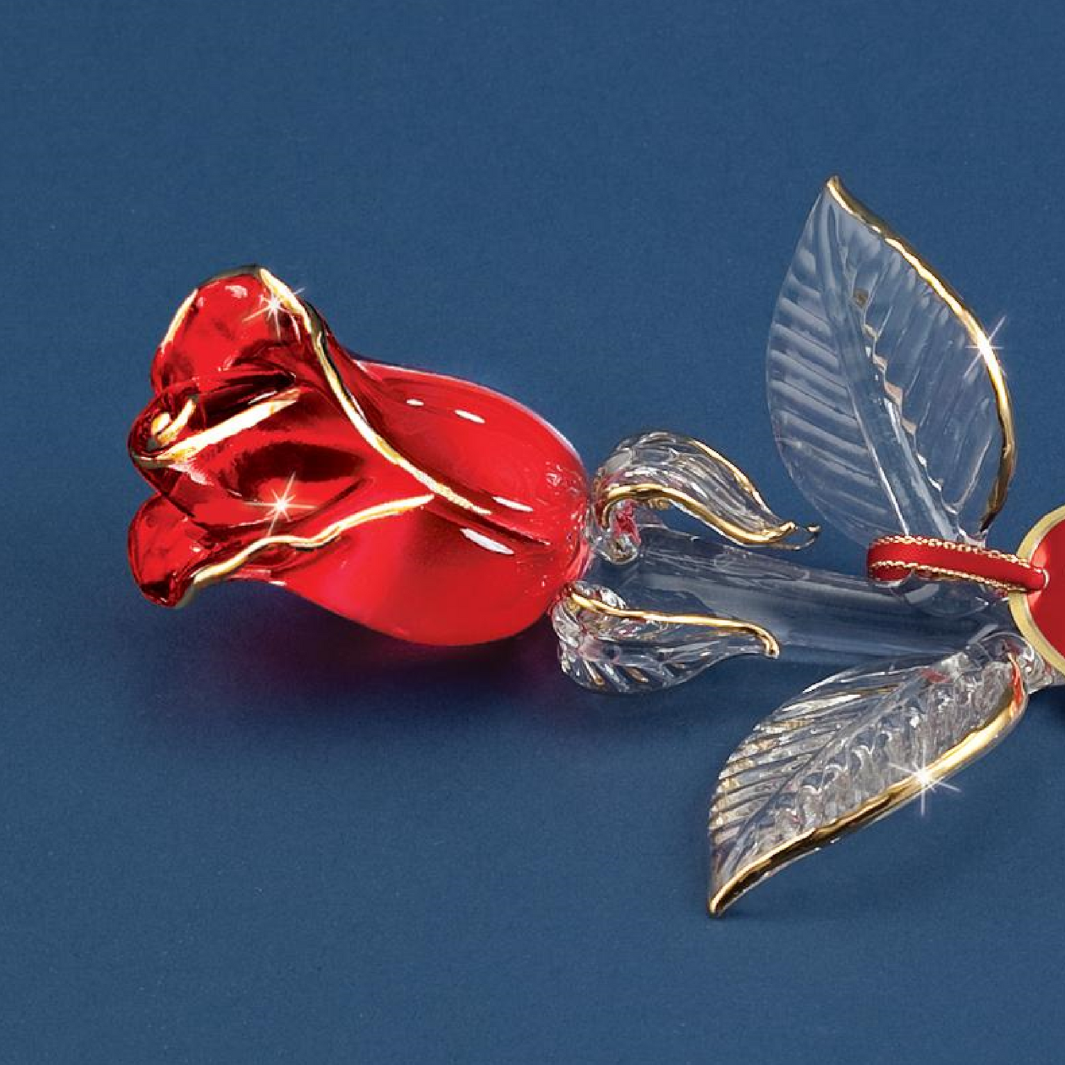 Glass Baron Rose Figurine - Red and Gold