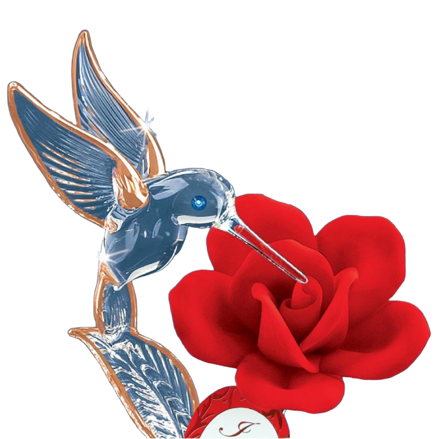 Glass Baron Rose, Red With Hummingbird Of Love