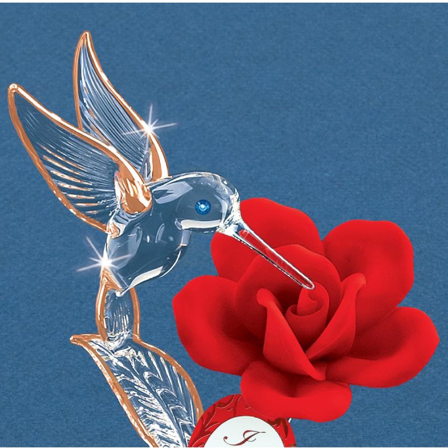 Glass Baron Rose, Red With Hummingbird Of Love