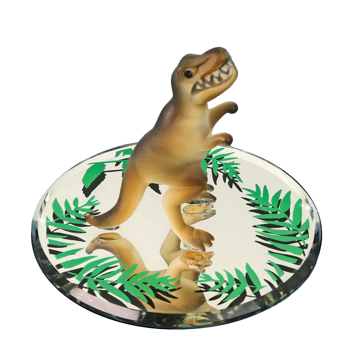 Glass Baron T-Rex Figurine Hand Blown & Sculpted, Airbrushed, & Beveled Mirror Base